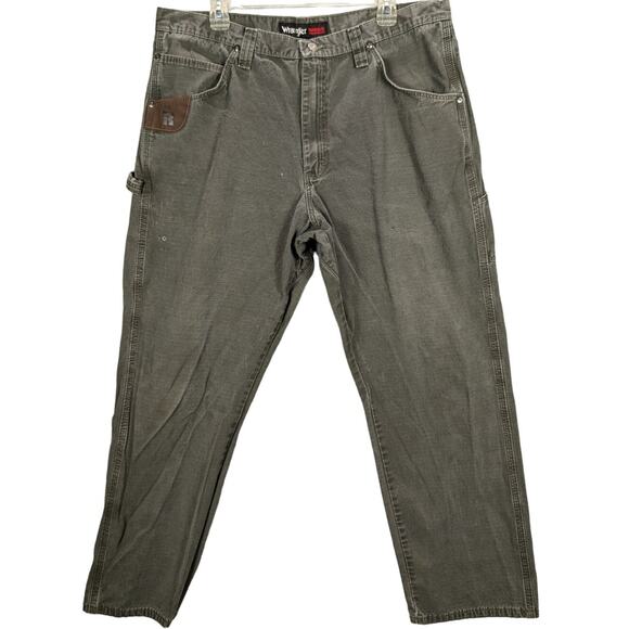 Wrangler Riggs Pants Mens 38 x 30.5 Army Green Rugged Work wear Distressed - Picture 1 of 12